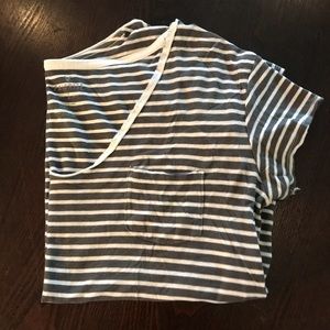 American Eagle Gray Striped Scoop Neck Pocket Tee